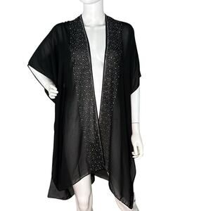 NWT Sheer Kimono Cover Up Embellished Womens Whimsigoth Witchy Gothic Black OS
